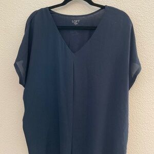 Loft Mixed Media Blue Light and Airy Blouse Business Casual Size XL Short Sleeve